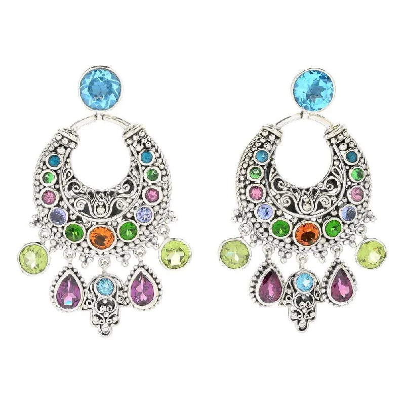 statement hoop earrings for women -Bohemian Chandelier Earrings- Multi Gemstones