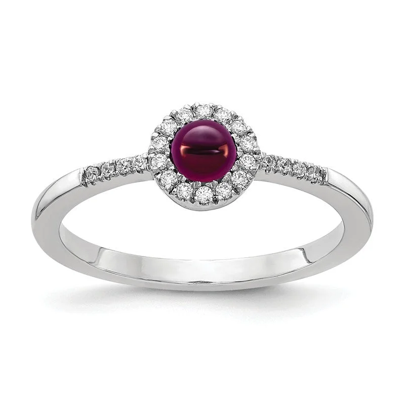 personalized gold necklaces for women -14k White Gold Diamond Halo And Rhodolite Garnet Chabochon Ring