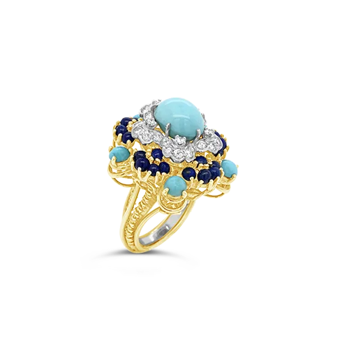 radiant-cut rings for women -Turquoise, Lapis & Diamond Estate Ring