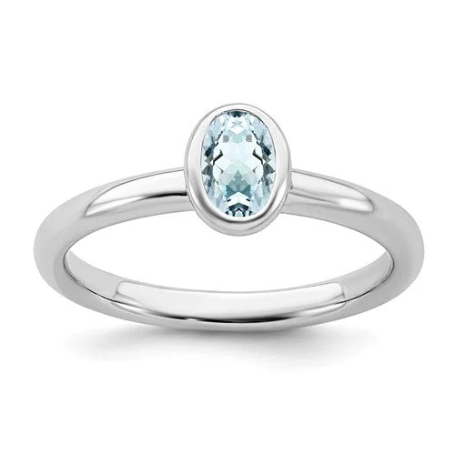 long chain necklaces for women -Sterling Silver Stackable Expressions Oval Light Aquamarine Ring