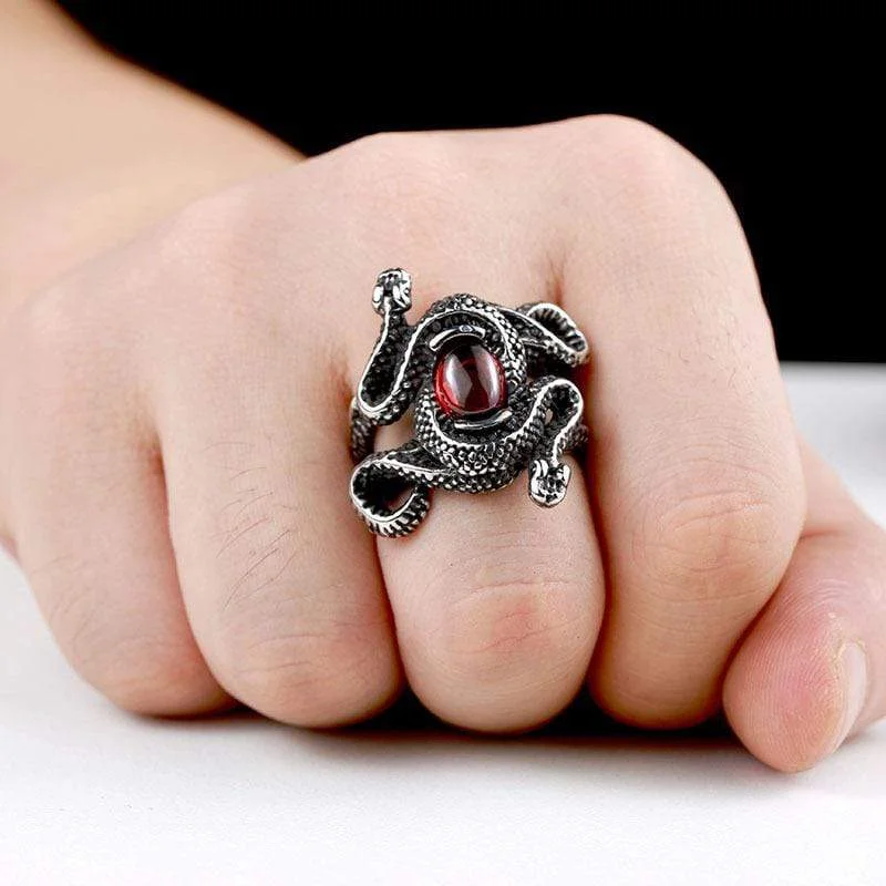 luxury wedding rings for women -Men's Punk Snakes Bead Rings