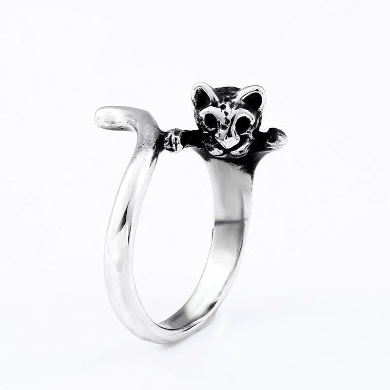 gemstone wedding rings -Men's Punk Cat's Head Ring