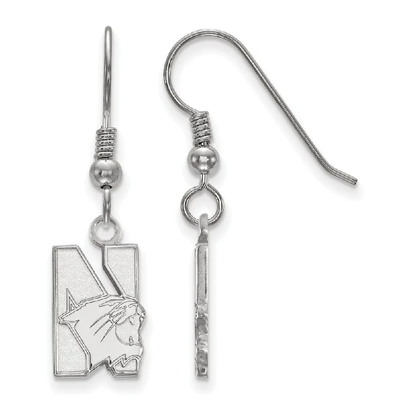 bold silver earrings for women -Sterling Silver Northwestern University Small Dangle Earrings