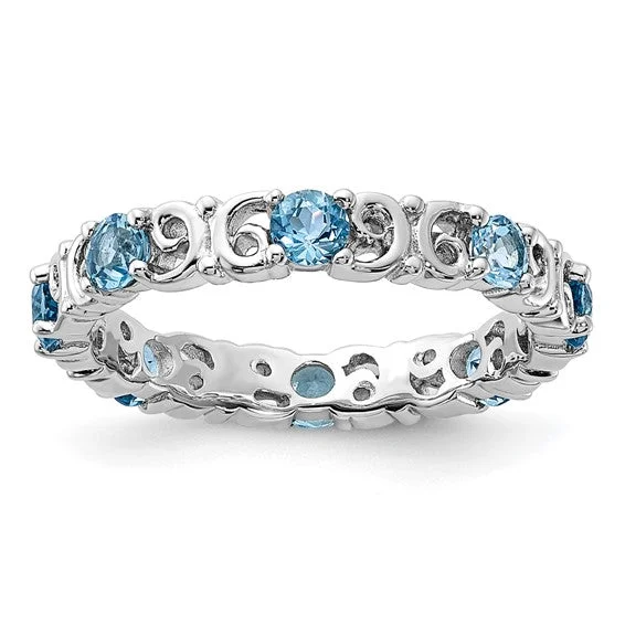 wedding necklaces for women -Sterling Silver Stackable Expressions Sky Blue Topaz Filigree Ring