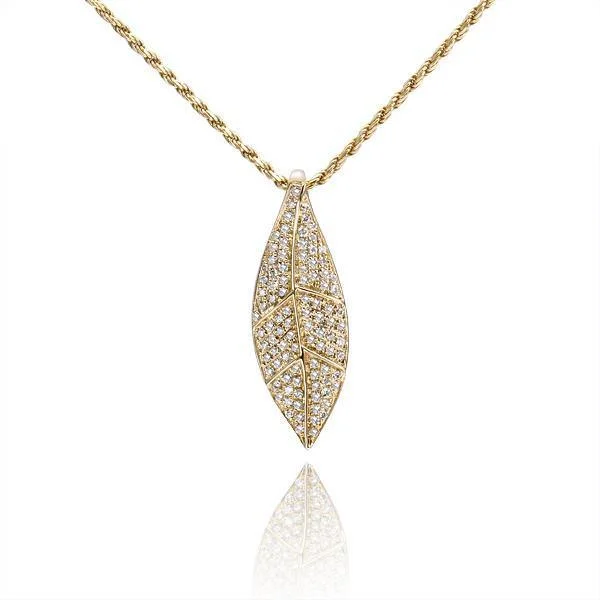 fashion necklaces for women -Pavé Maile Leaf Pendant