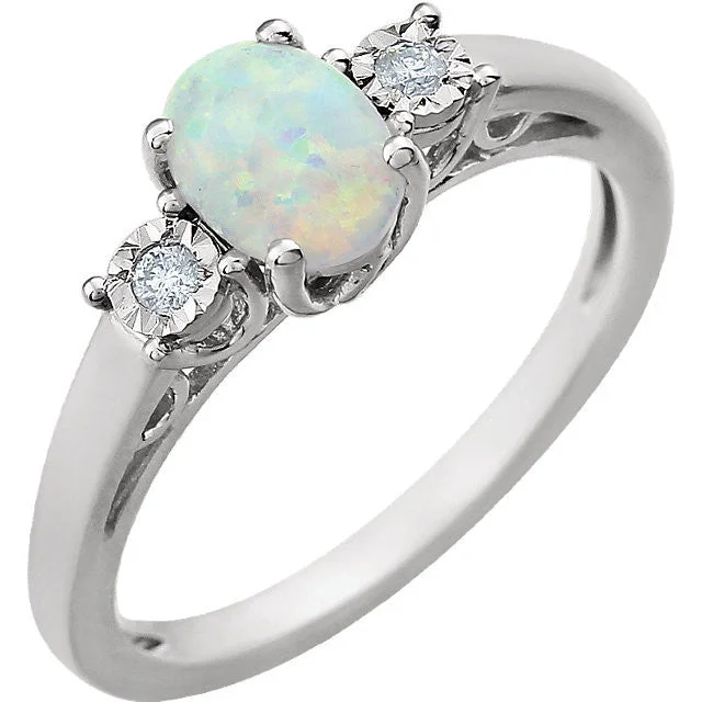 choker necklaces for women -14k White Gold Created Opal & .04 CTW Diamond Ring