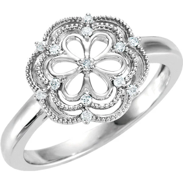 bridal necklaces for women -Sterling Silver .08 CTW Diamond Flower Ring