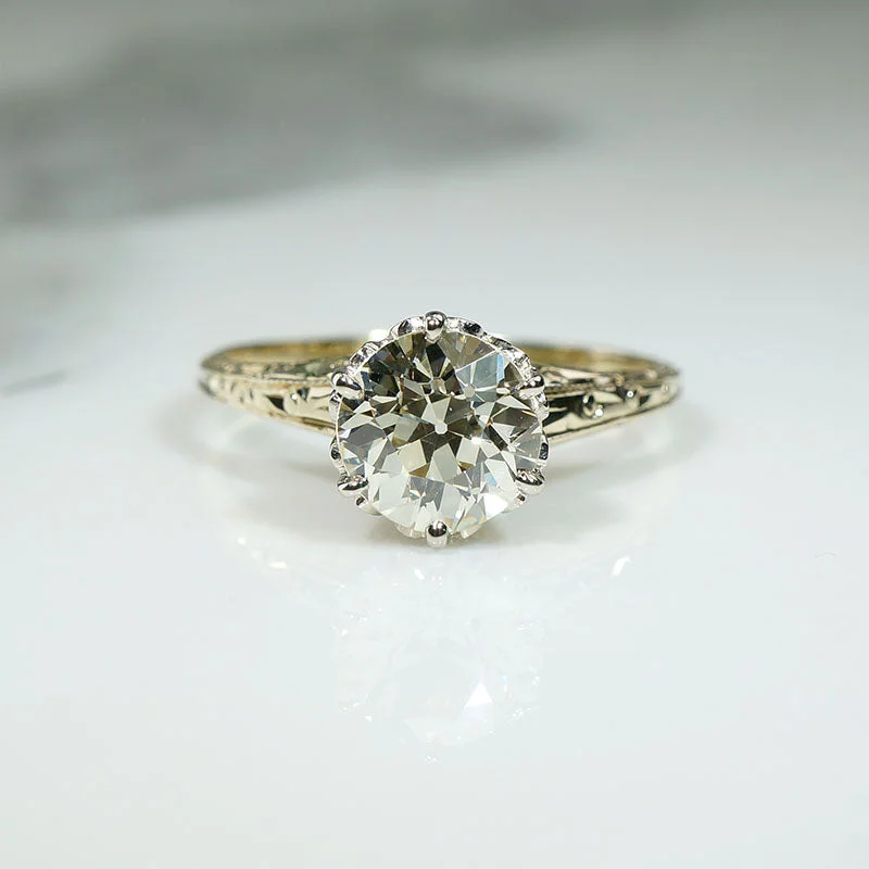 vintage wedding rings for women -Stunning 1.50 Carat Old Euro Diamond in Engraved Solitaire Ring