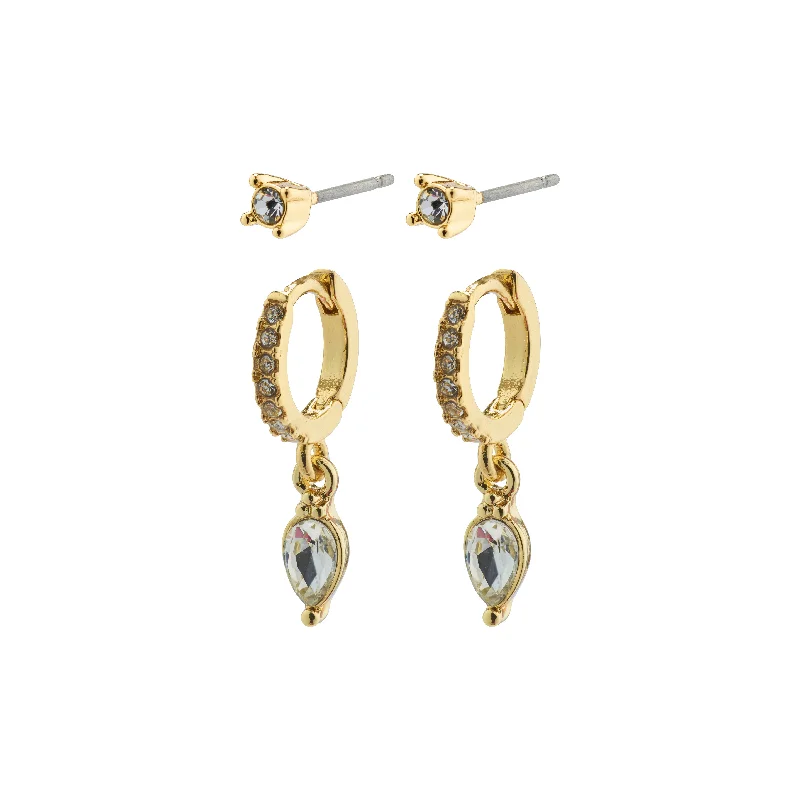 wedding drop earrings for women -ELZA crystal earrings 2-in-1 set gold-plated