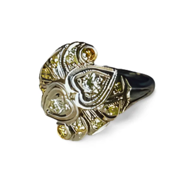 wedding rings for women -Antique Estate 14K White Gold Filigree Yellow Diamond Hearts Heart Ring Band