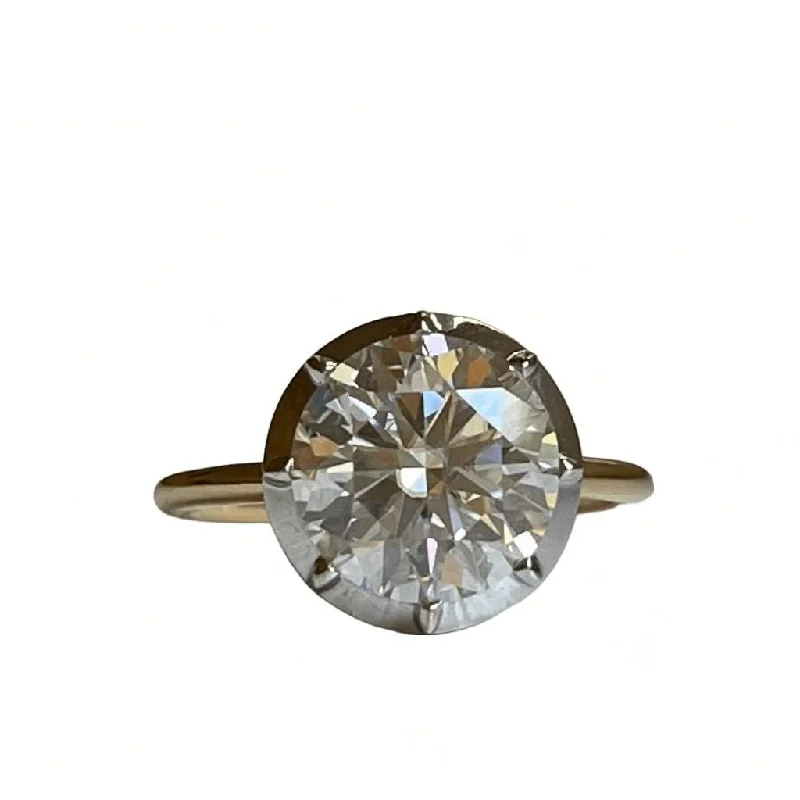 statement rings for women -3.35 Ct Georgian Victorian Moissanite Button Back Collet Ring