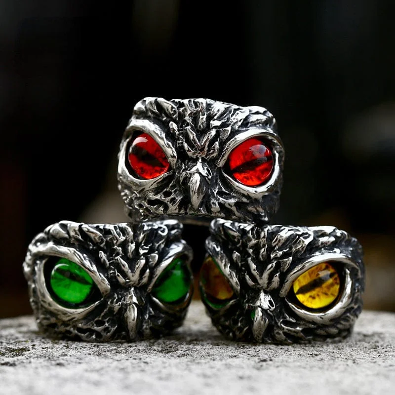 statement gemstone rings for women -Men's Punk Owl Ring