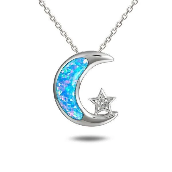 classic necklaces for women -Sterling Silver Opal Moon & Star Pendant by Alamea