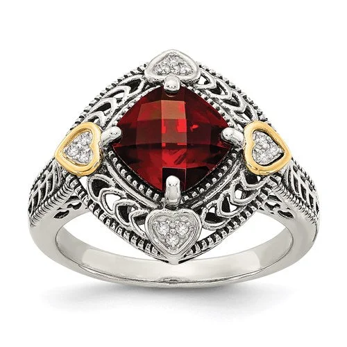 special occasion necklaces for women -Shey Couture Sterling Silver w/ 14k Gold Accents Cushion Garnet Ring