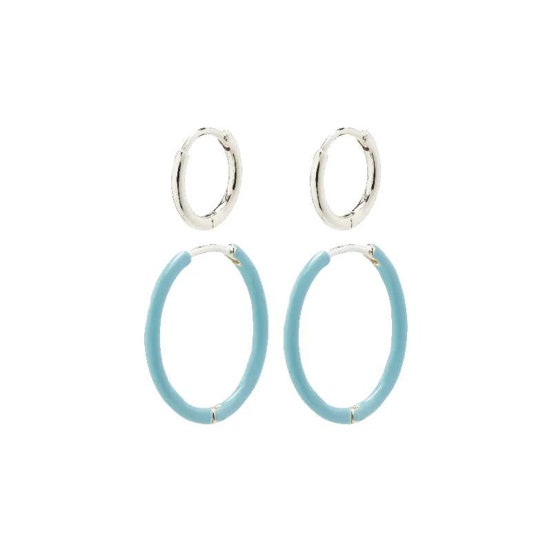 bold silver earrings for women -LUZIA blue hoop earrings 2-in-1 set silver-plated