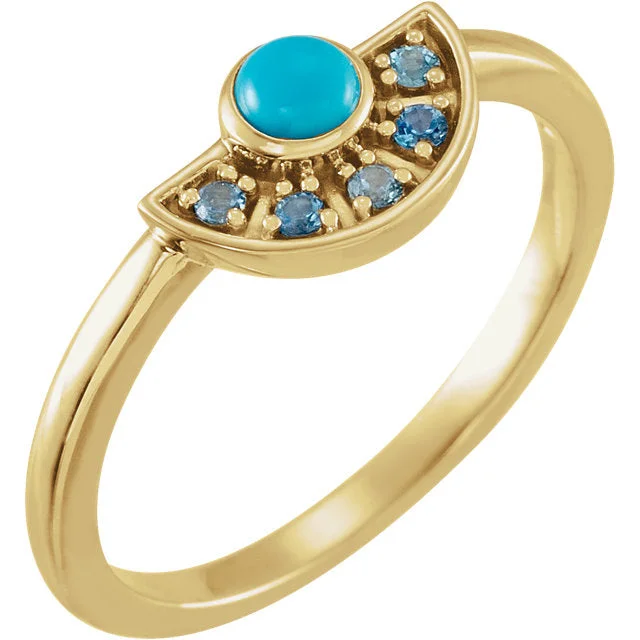 crystal necklaces for women -14K Gold Turquoise & Aquamarine Fan Ring