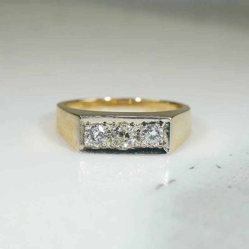 wedding sets for brides -Swanky Two-Tone Gold & Diamond Signet Ring