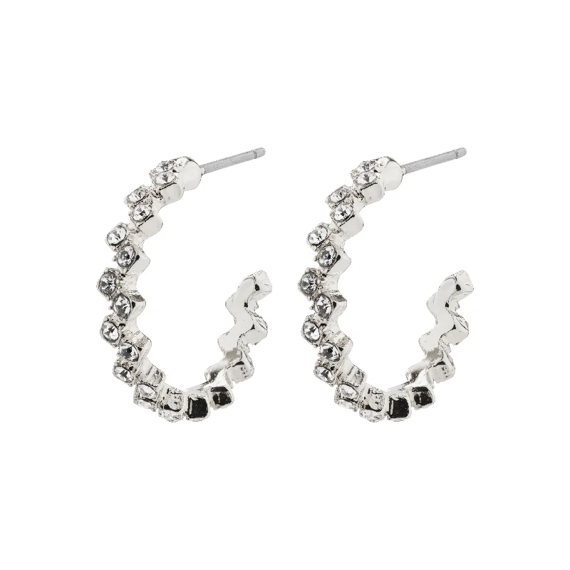 cute dangle earrings for women -JOLENE wavy crystal hoop earrings silver-plated