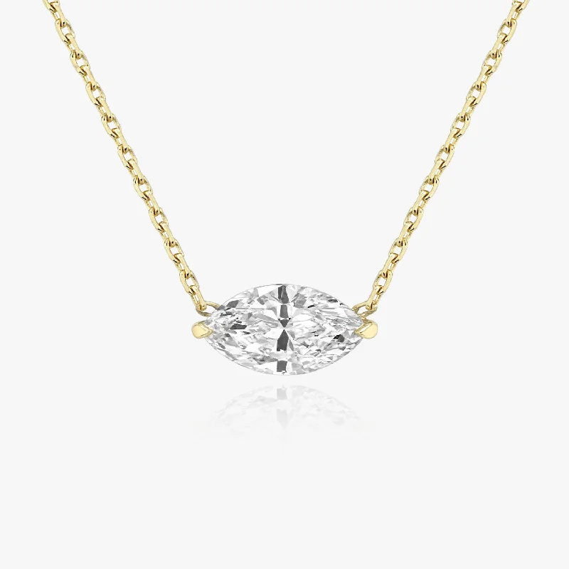 gold necklaces for women -Solitaire Marquise 14K Gold Necklace w. Lab-Grown Diamond