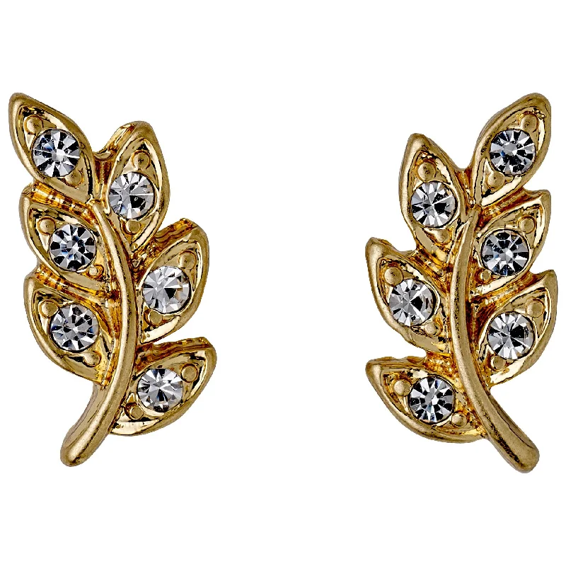 pearl earrings for women -IMOGEN crystal leaf earrings gold-plated