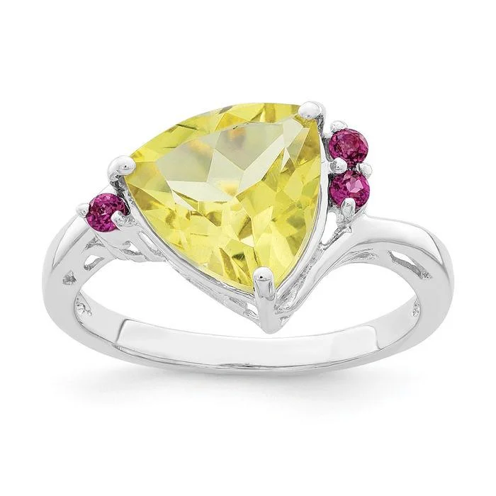 dazzling necklaces for women -Sterling Silver Lemon Quartz Trillion And Rhodolite Garnet Ring