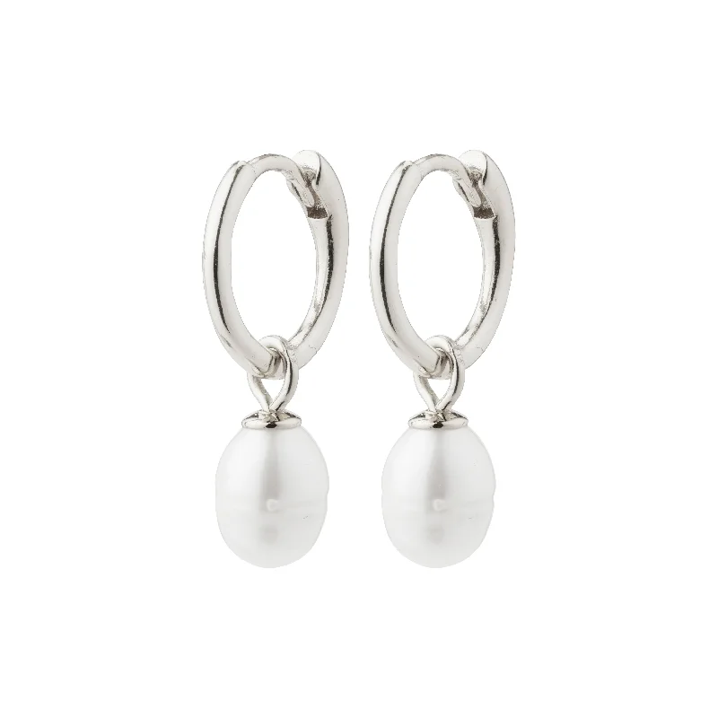 wedding earrings for women -BERTHE pearl hoop earrings silver-plated