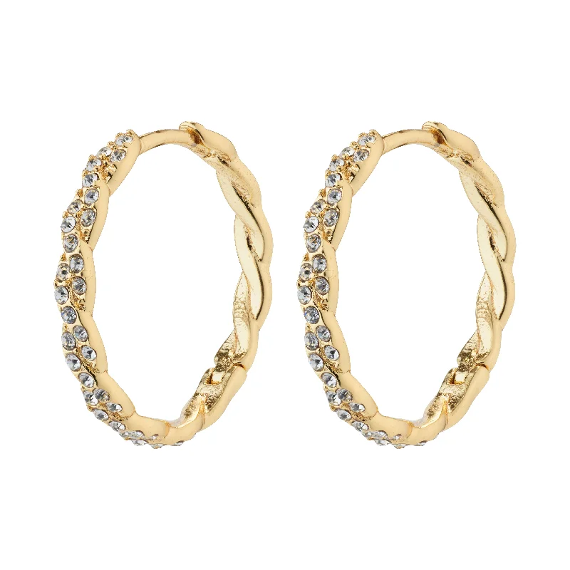 fashion earrings for women -EZO twirled crystal hoops gold-plated