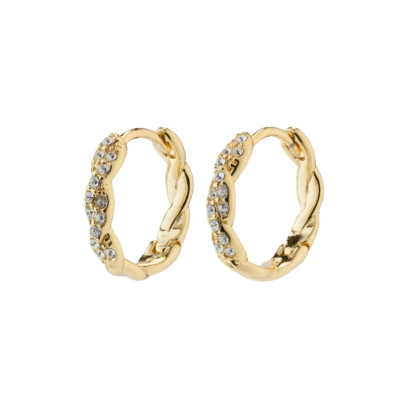 dazzling earrings for women -EZO twirled crystal hoops gold-plated