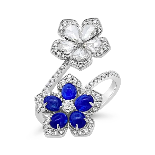 round-cut rings for women -Sapphire & Diamond Flower Ring