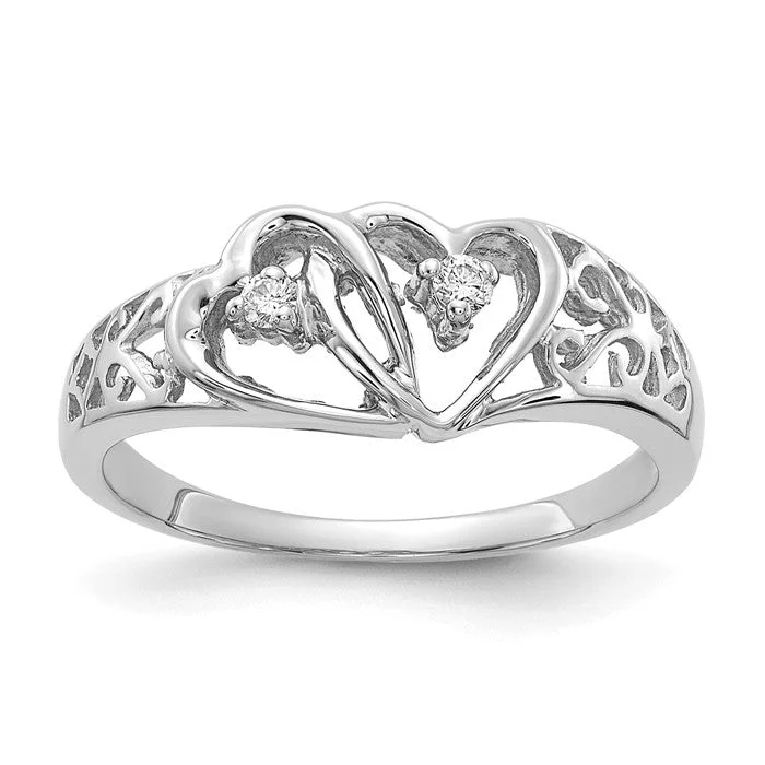 infinity necklaces for women -14k White Gold VS Diamond 2 Stone Filigree Double Heart Ring