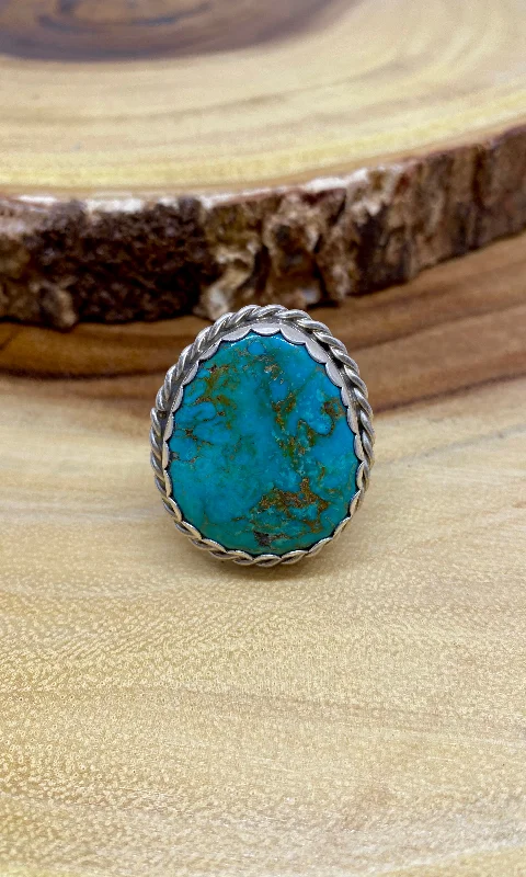 custom promise wedding rings -ROUND WE GO Sterling Silver & Turquoise Navajo Ring, Size 13