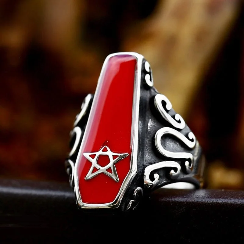 ruby rings for women -Men's Punk Vampire Coffin Ring