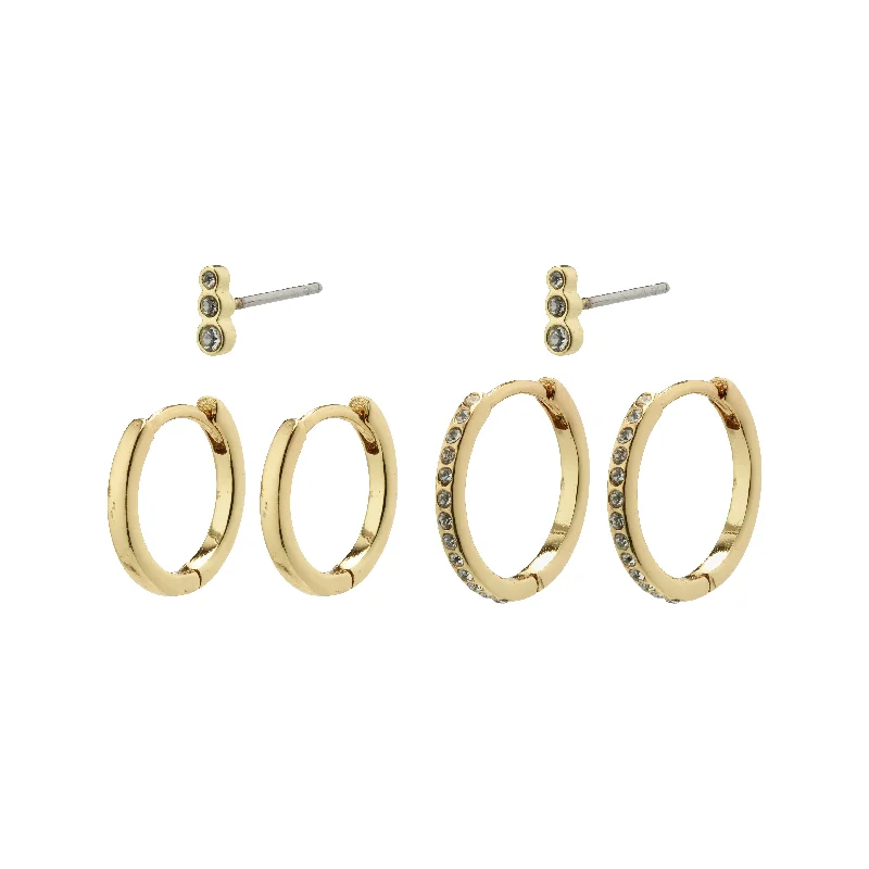 custom name earrings for women -MARINE hoop and crystal earrings 3-in-1 set gold-plated