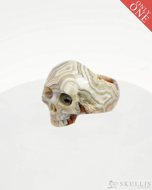 stackable wedding bands for women -Gem Skull Ring of Red Crazy Lace Agate Carved Skull, US size 11 - 9500125