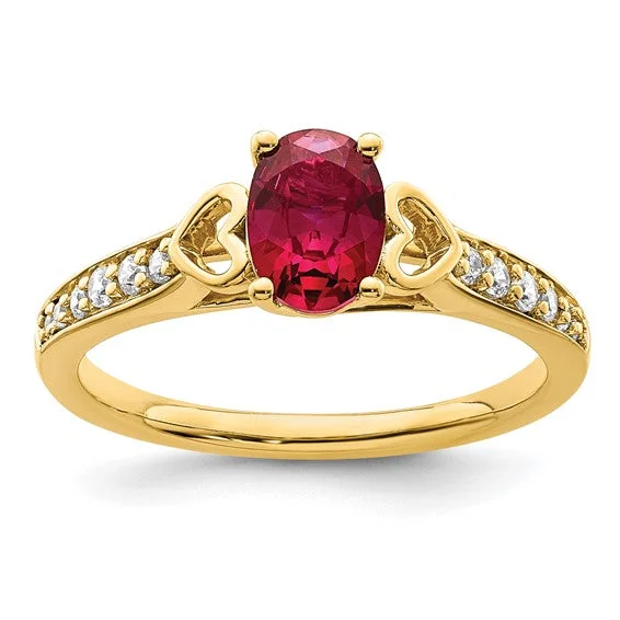 chic necklaces for women -14k Gold Side Hearts Ruby and Diamond Ring