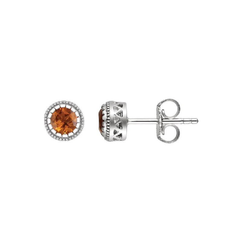 stud earrings for women -Citrine November Birthstone 8mm Stud Earrings in 14k White Gold