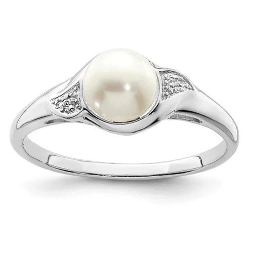 high-end necklaces for women -Sterling Silver Diamond And Freshwater Cultured Pearl Ring