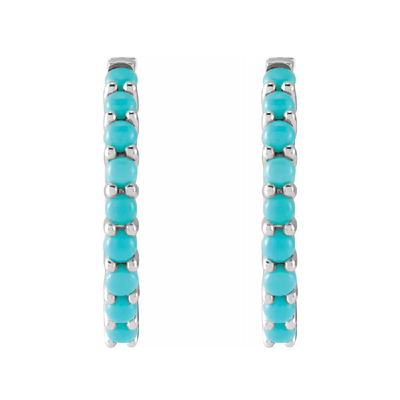 chic gemstone drop earrings -14K Yellow or White Gold Turquoise Hinged Huggie Hoop Earrings, 2x12mm