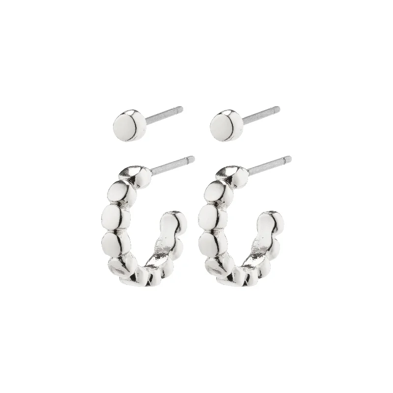 hoop earrings for women -ANGELA 2-in-1 hoop & stud earrings silver-plated