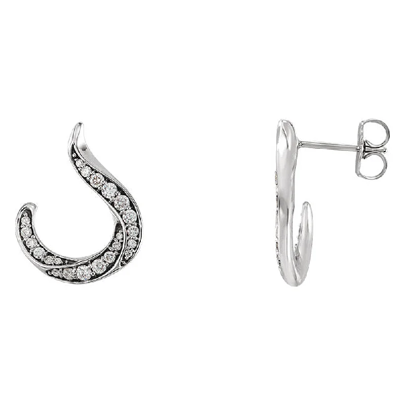 large statement earrings for women -14 x 16mm 14k White Gold 3/8 CTW (G-H, I1) Diamond J-Hoop Earrings