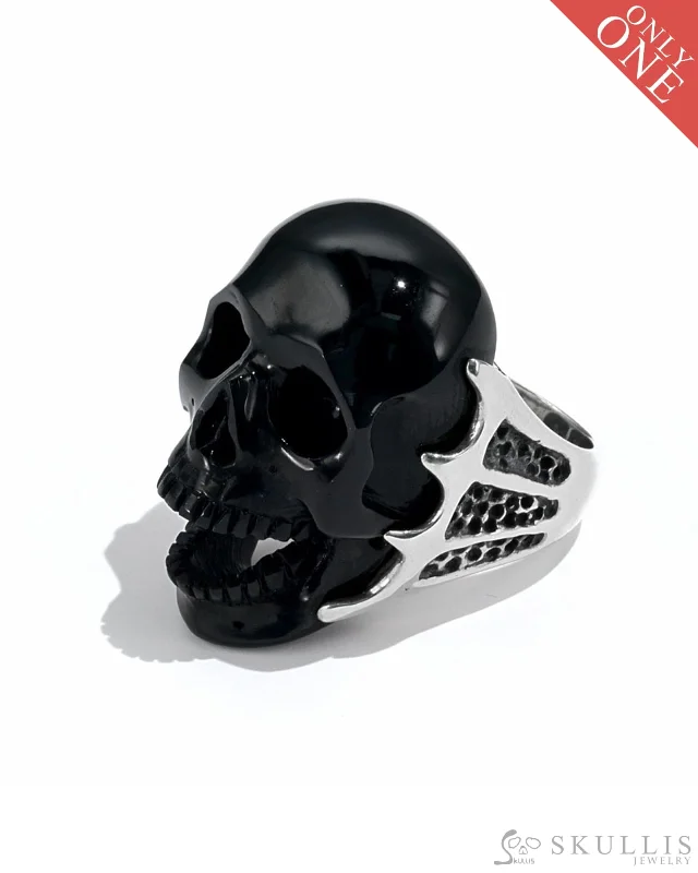 solitaire diamond rings for women -Gem Skull Ring of Black Obsidian Carved Skull, 925 Sterling Silver, US Size 7 - 9500088