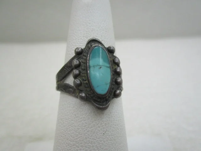 bold rings for women -Vintage Sterling Southwestern Turquoise Ring, Navajo, Sz. 6, Stamped Band