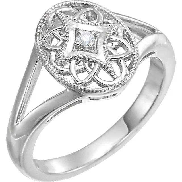 wedding necklaces for women -Sterling Silver .025 CTW Diamond Oval Filigree Ring