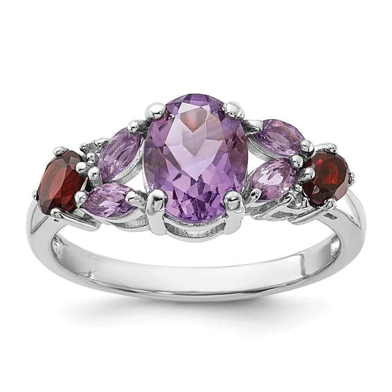 eco-friendly necklaces for women -Sterling Silver Amethyst Pink Quartz Garnet and White Topaz Ring