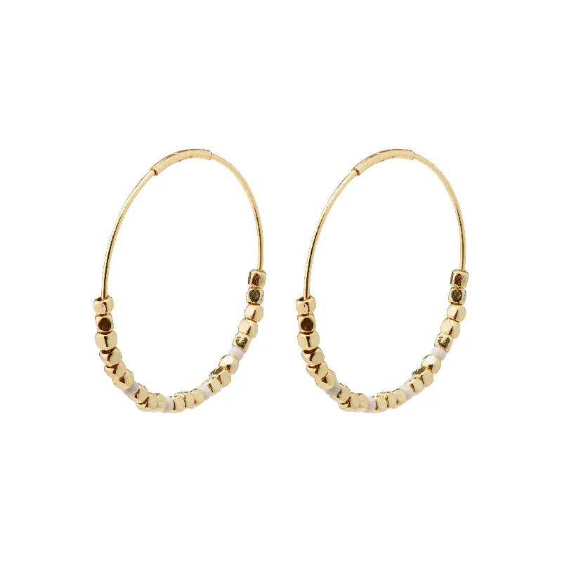 romantic pearl earrings for women -ROMINA pearl deco hoop earrings gold-plated