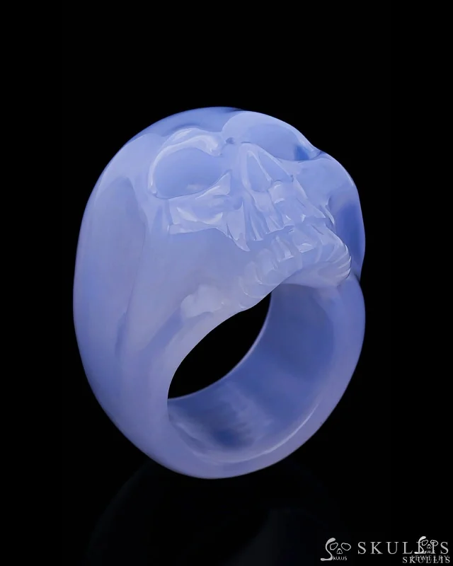 solitaire rings for women -Whole Gem Skull Ring, Blue Chalcedony Carved Totally