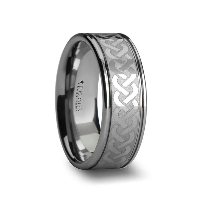 eco-friendly necklaces for women -Thorsten PALLAS Laser Engraved Tungsten Ring with Celtic Knot - 6mm 8mm or 10mm - Pallas