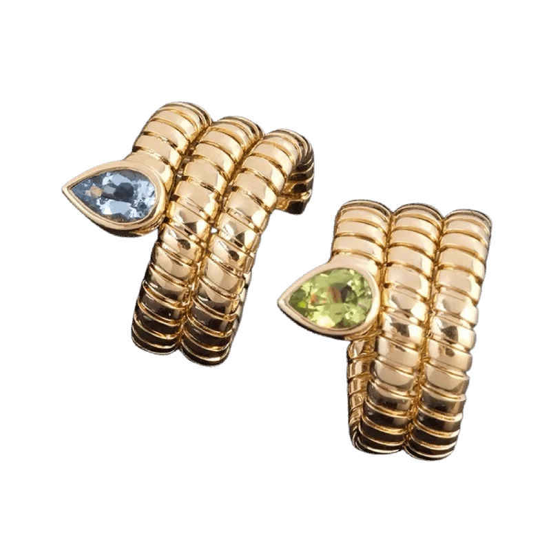 cushion-cut rings for women -18K Yellow Gold Tubogas Serpenti Snake Ring with Peridot, Blue Topaz or Amethyst