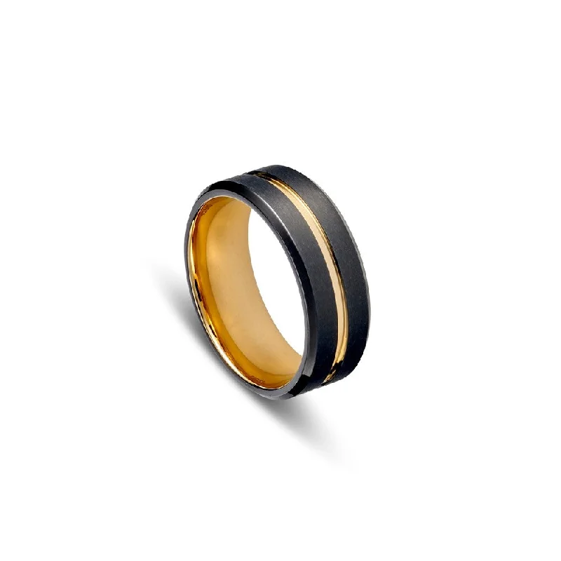 radiant-cut rings for women -Stainless Steel Men's Ring - Black Gold Internal