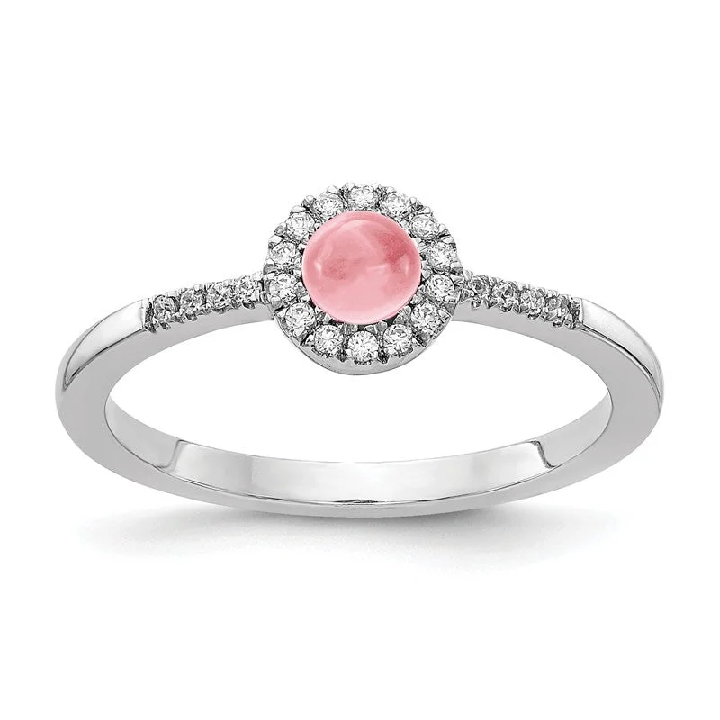 bridesmaid necklaces for women -14k White Gold Diamond Halo And Round Pink Tourmaline Cabochon Ring